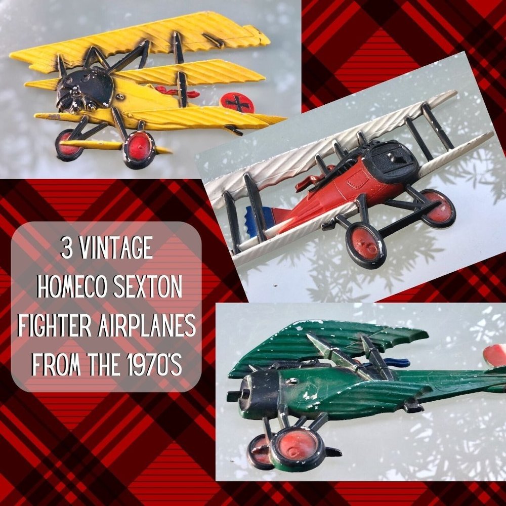 3 Vintage Homeco Sexton fighter planes 1970 Cast Iron metal airplanes Wall decor